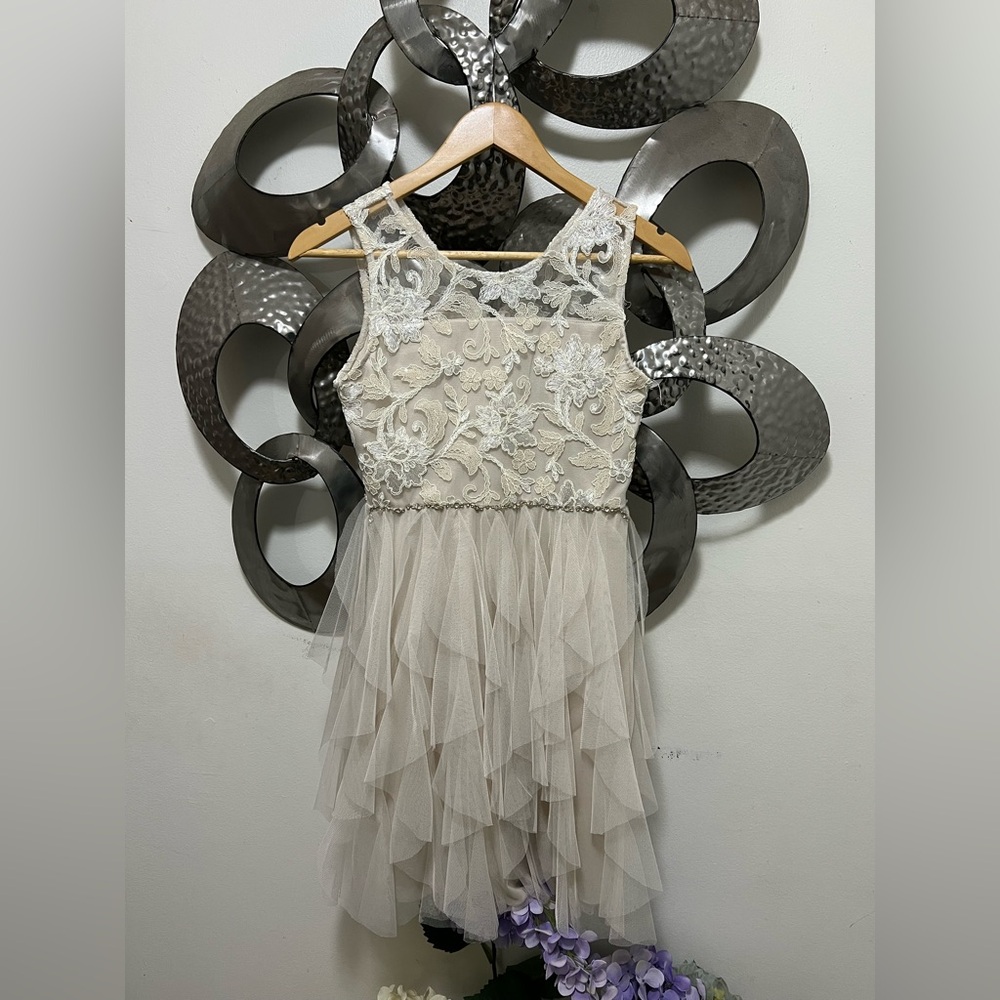 Rare Editions Cream Lace Tiered Dress